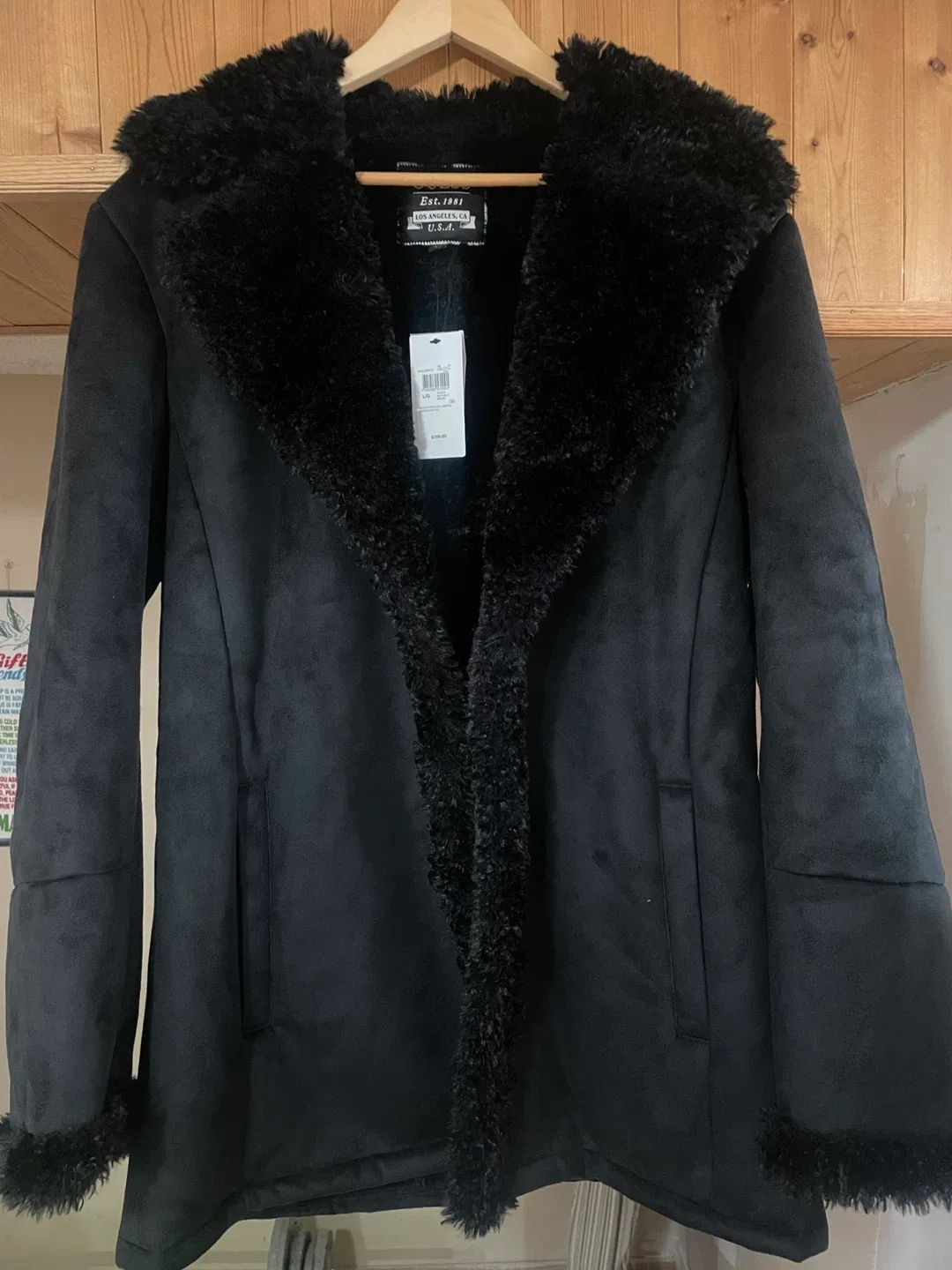 Guess Ian Faux-Suede Black Coat - Size L