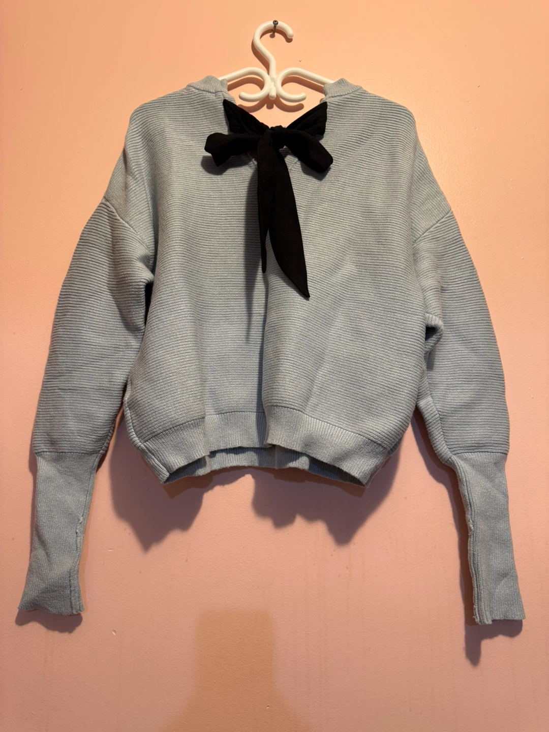 Ribbed Knit Sweater with Bow Detail(6475621363)message - photo 2
