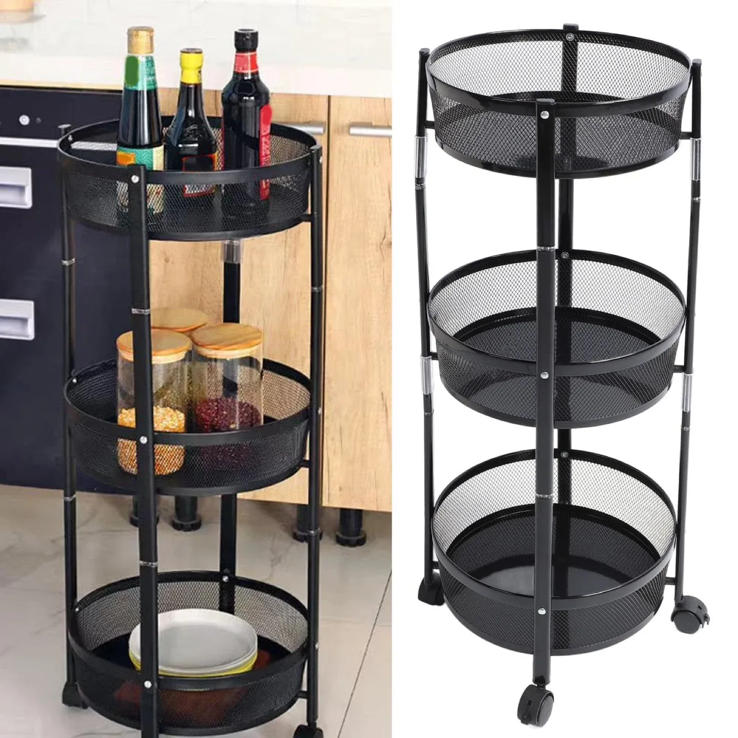 3-Tier Rolling Utility Cart - Black