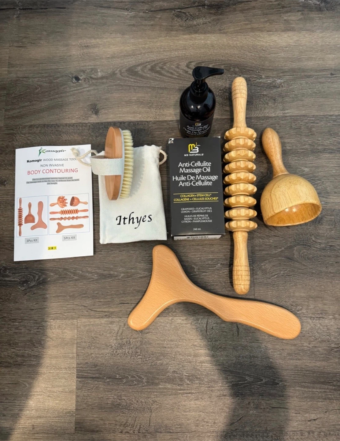 Anti-Cellulite Massage Oil & Wood massage kit