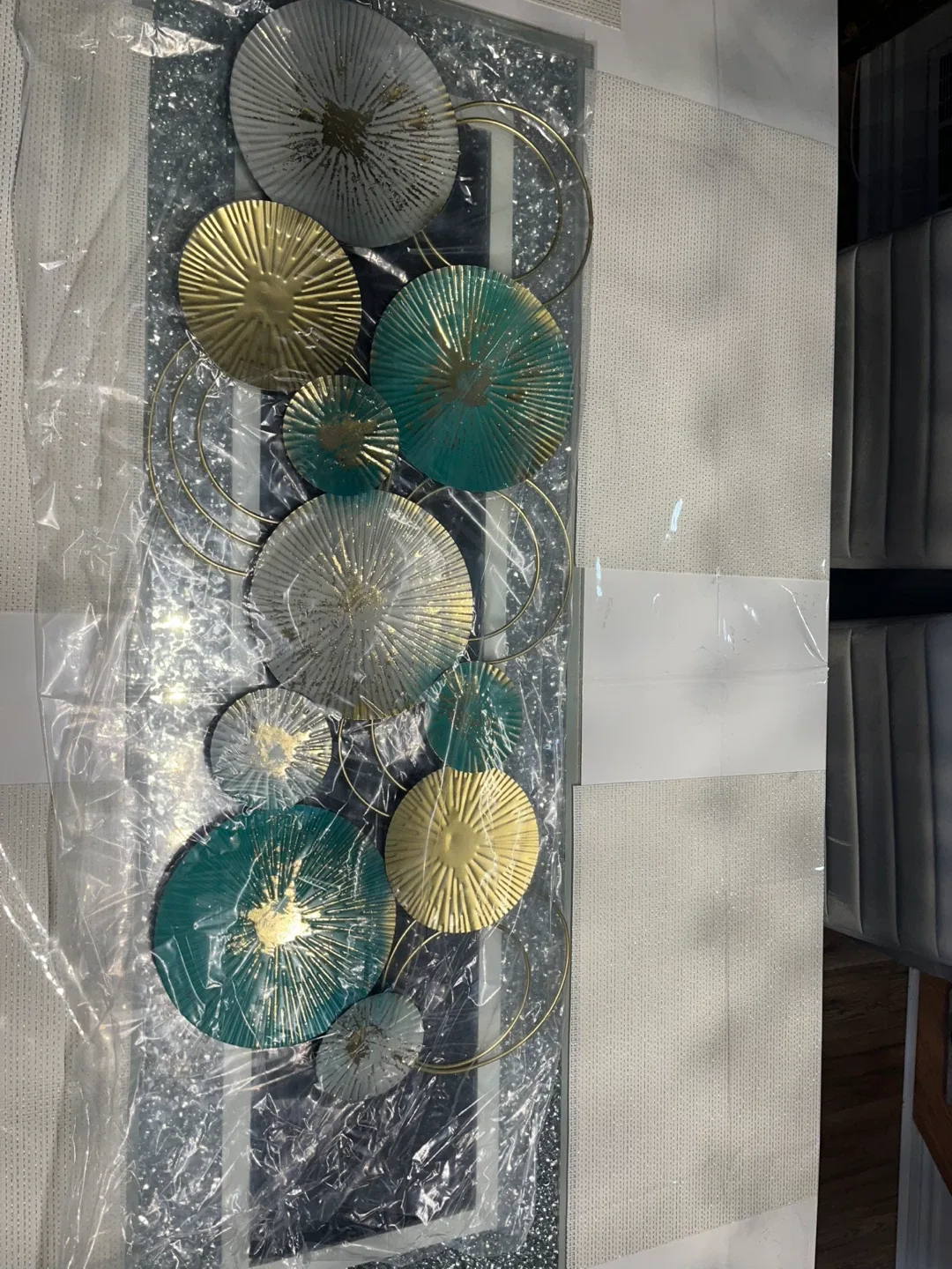 Decorative Metal Wall Art - Teal, Gold, White