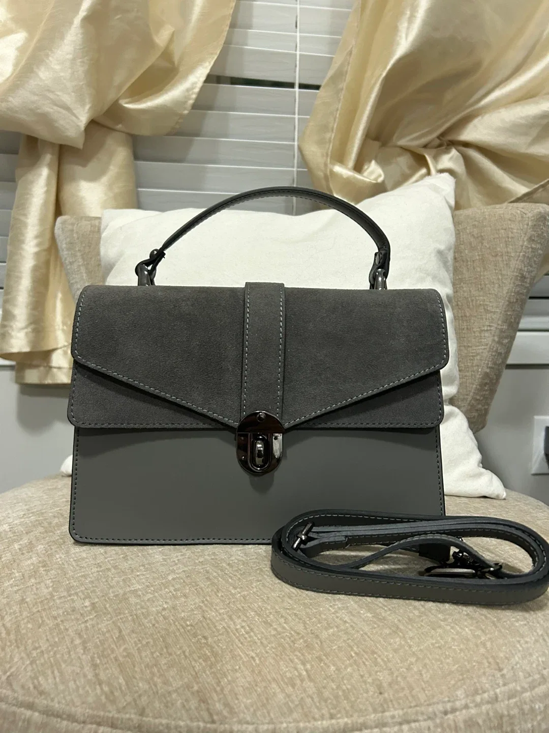 Grey Handbag with Shoulder Strap