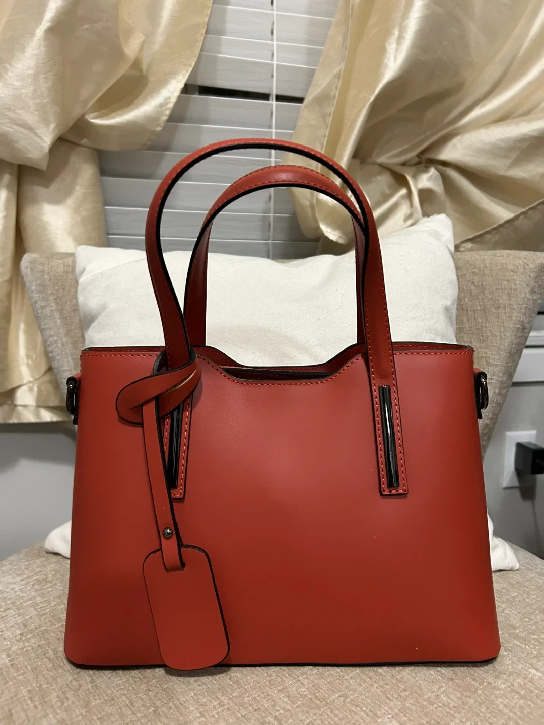 Orange Leather Tote Bag