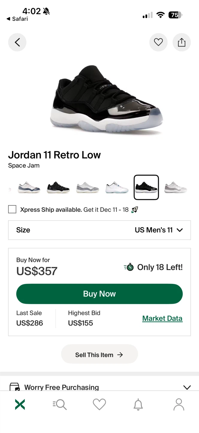 Jordan 11 Retro Low Space Jam, US Men's 11 - photo 5