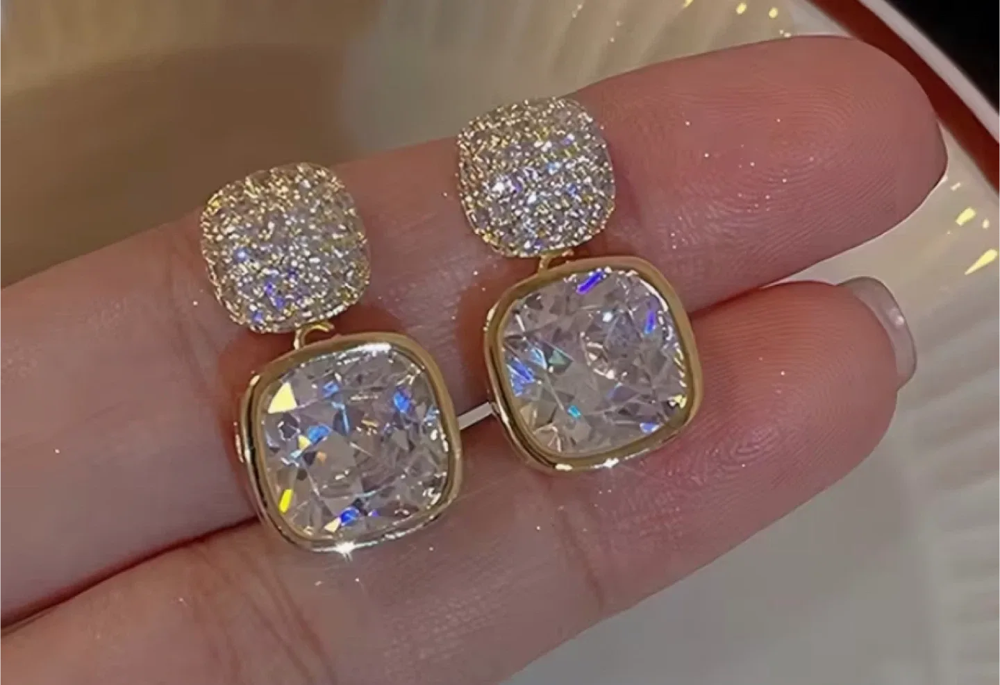 Square Rhinestone Drop Earrings