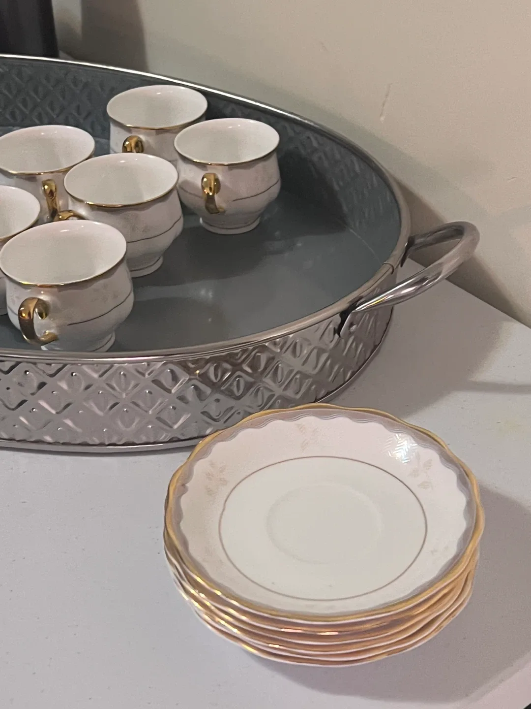 Tea Cups and Saucers Set - Gold Trim