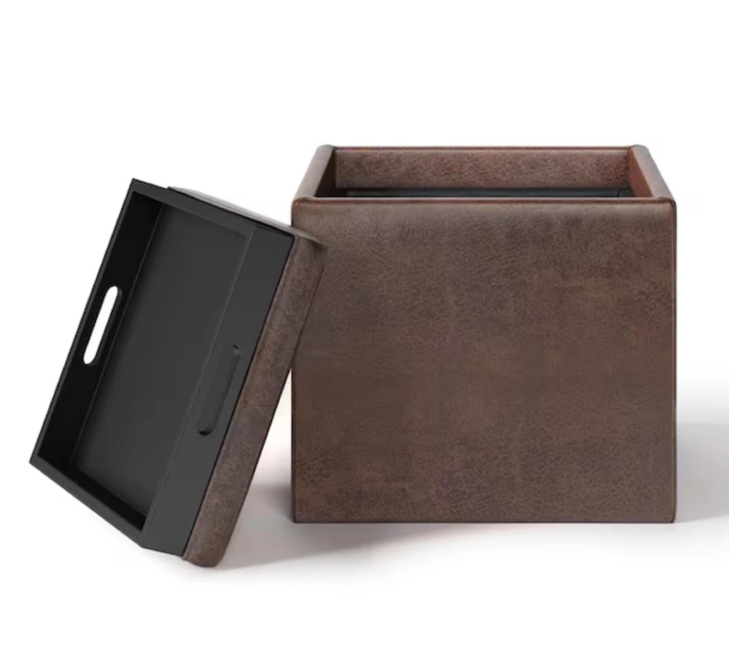 Brown Faux Leather Storage Ottoman with Tray Top - photo 4