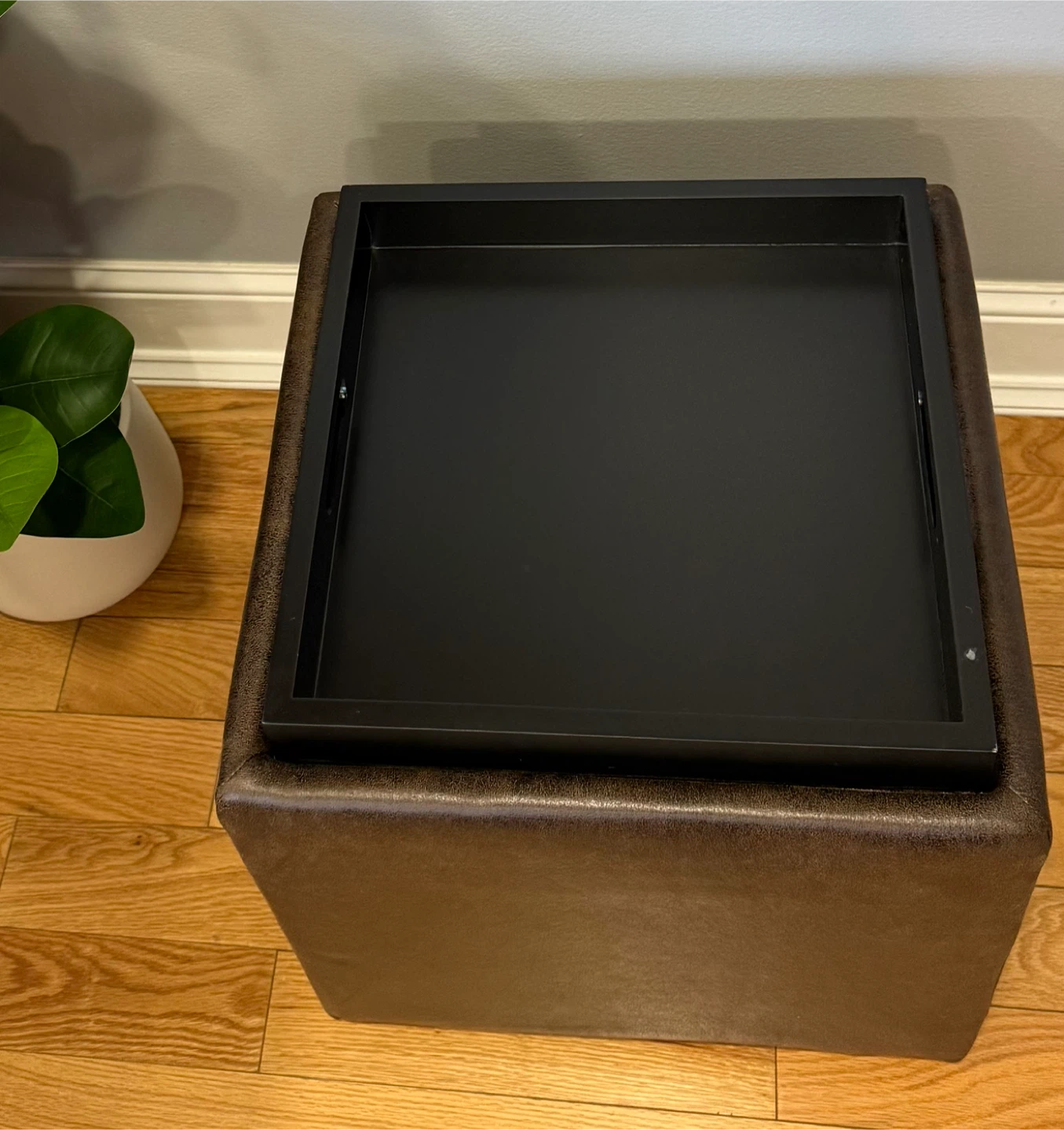 Brown Faux Leather Storage Ottoman with Tray Top - photo 3