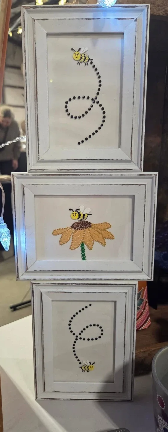 Handmade Bee Art - Set of 3 Framed
