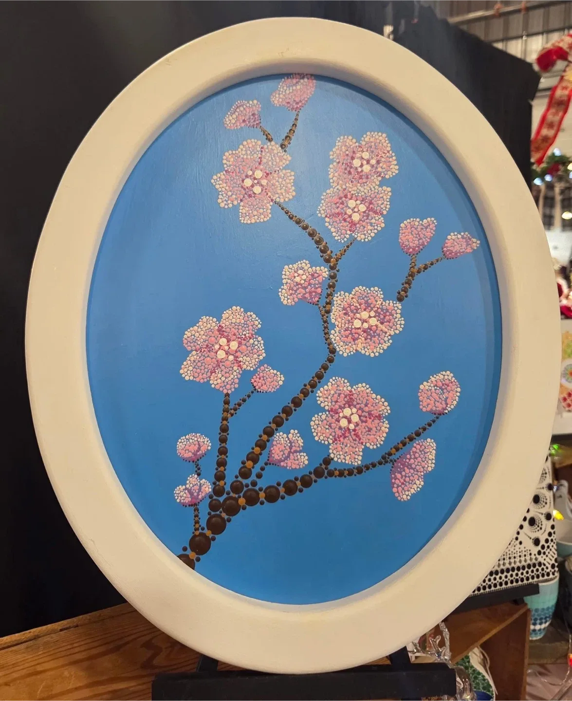 Hand-Painted Cherry Blossom Dot Art
