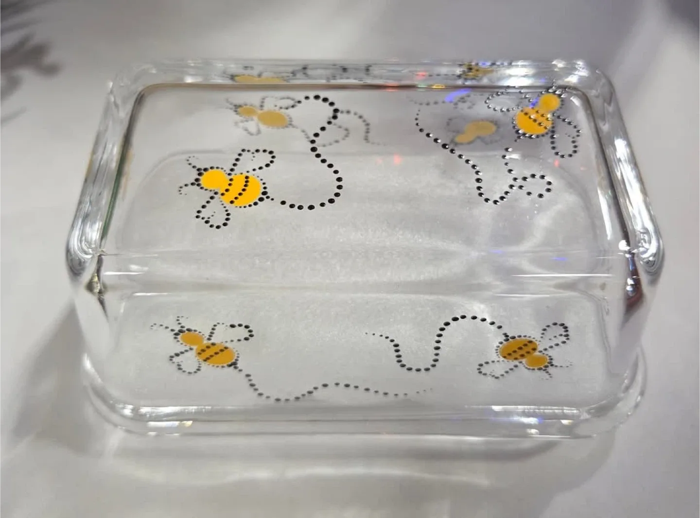 Glass Butter Dish with Bee Design