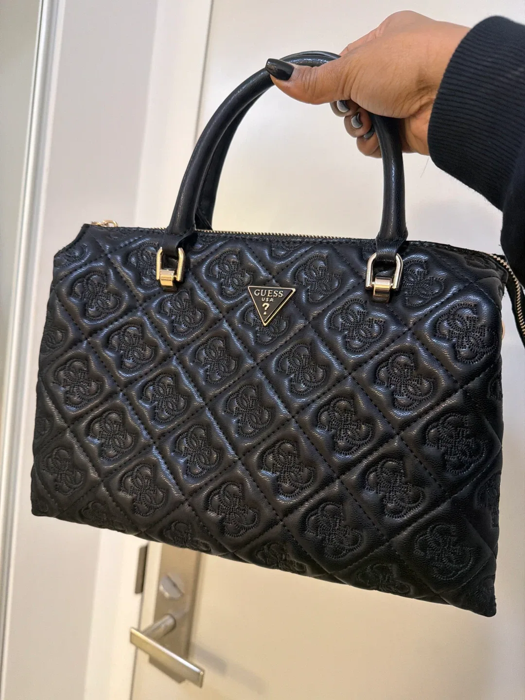 Guess Black Quilted Satchel Bag