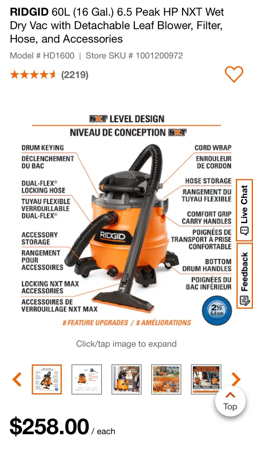 Ridgid 60L (16 Gal.) Wet Dry Shop Vacuum image indicator(6)