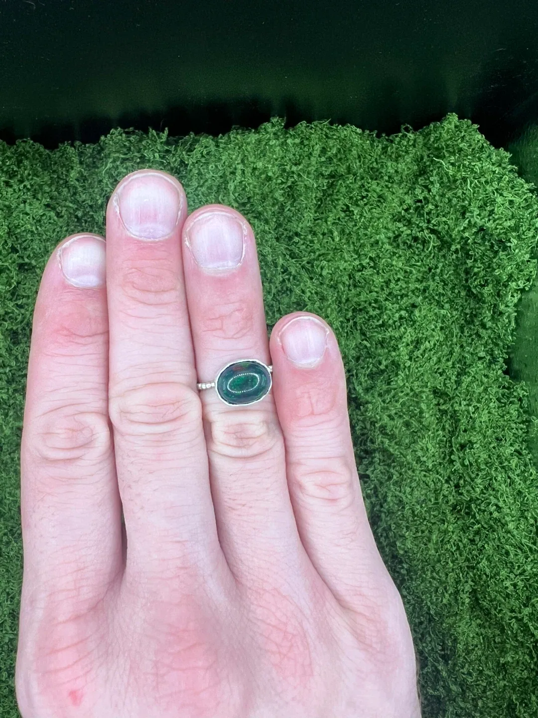 Delicate Smoked Opal Silver Ring