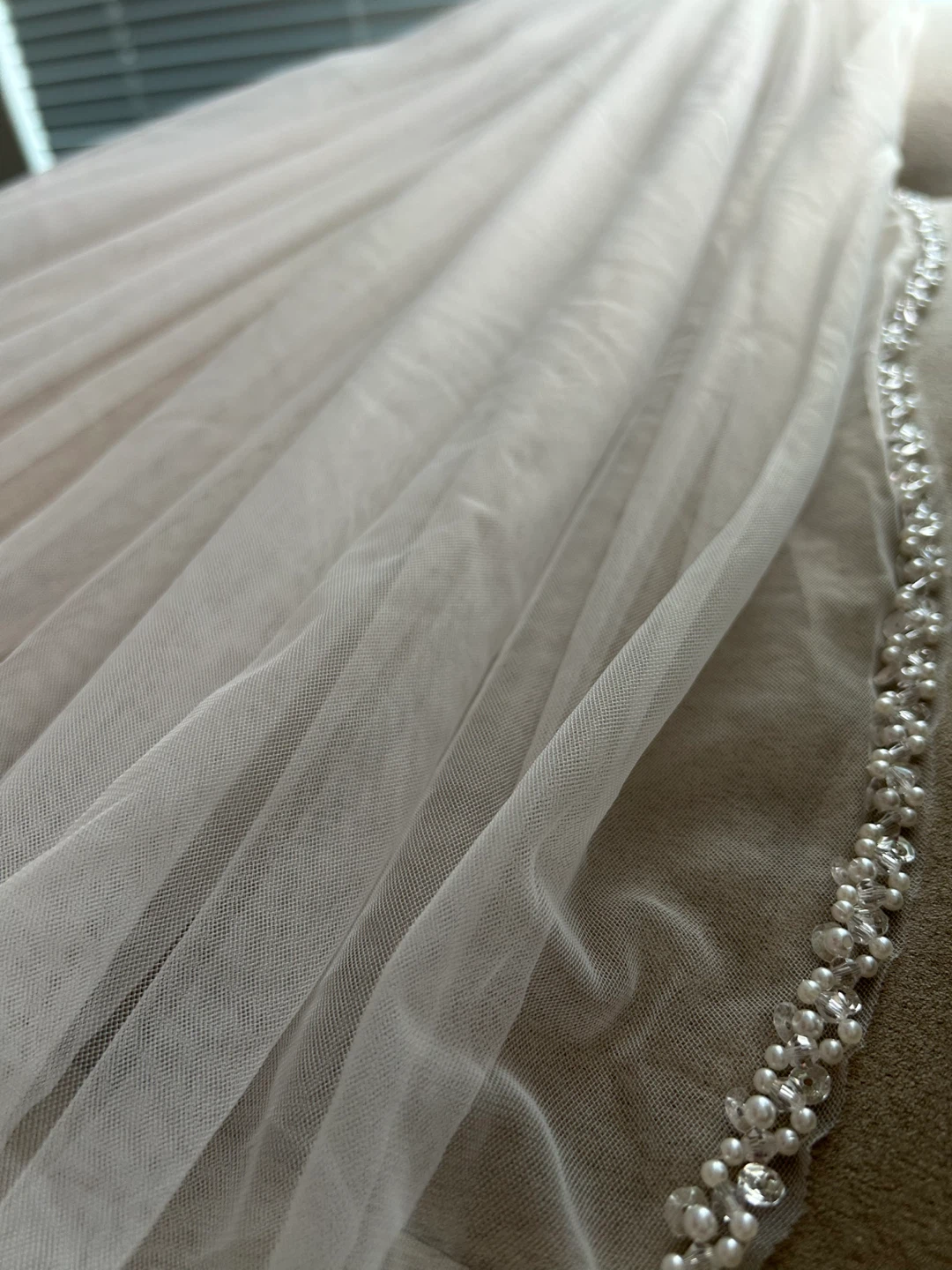 White Wedding Veil with Beaded Edge - photo 4
