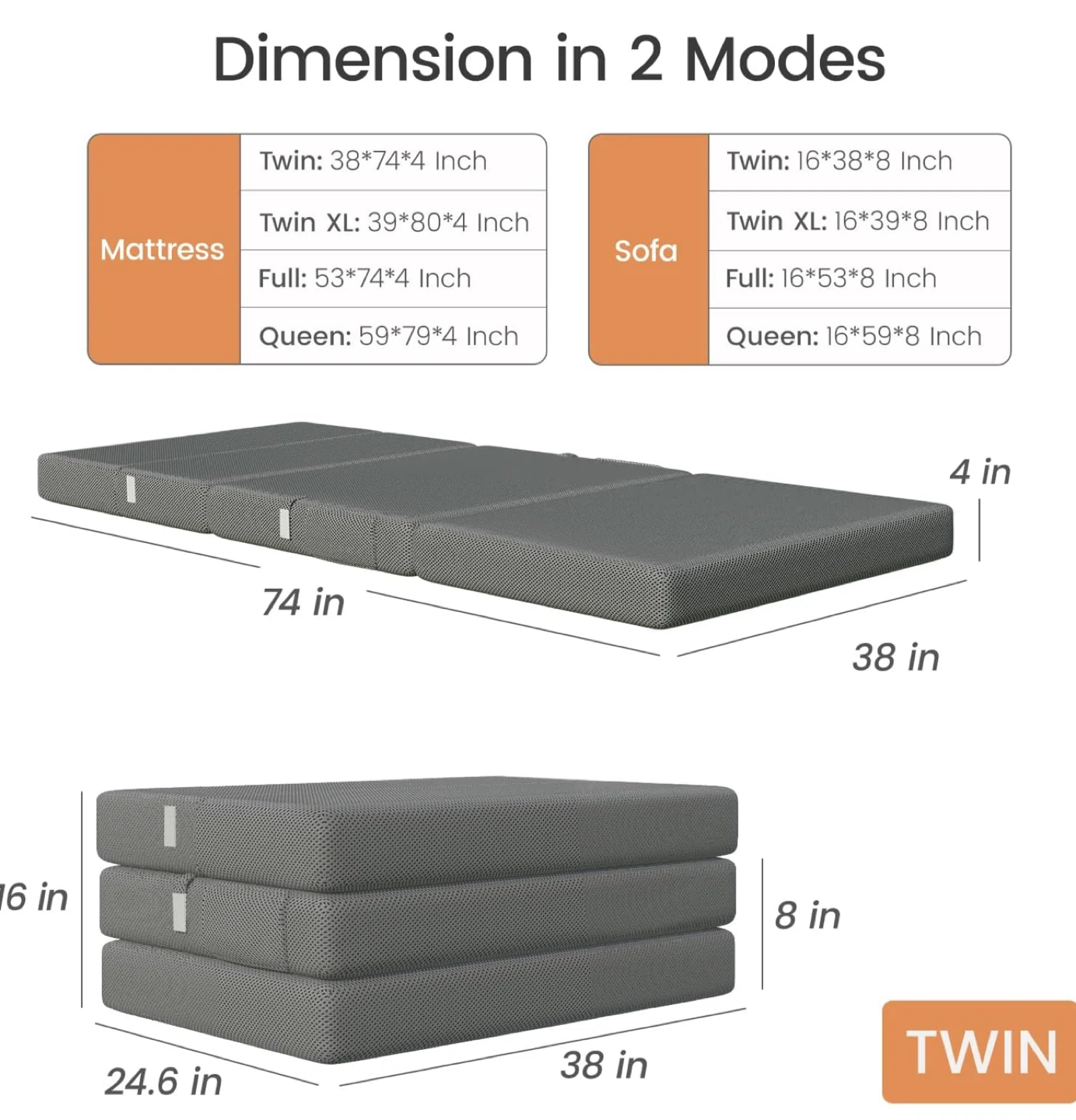 Milliard Tri-Fold foldable Mattress Twin Size - photo 5