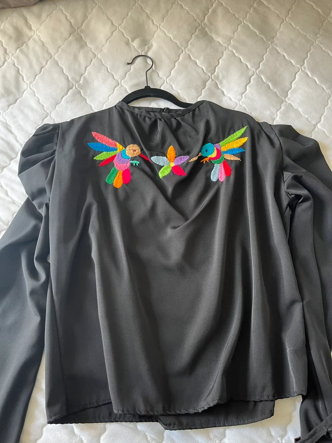 Handmade Silk Black Long Sleeve Blouse from Mexico