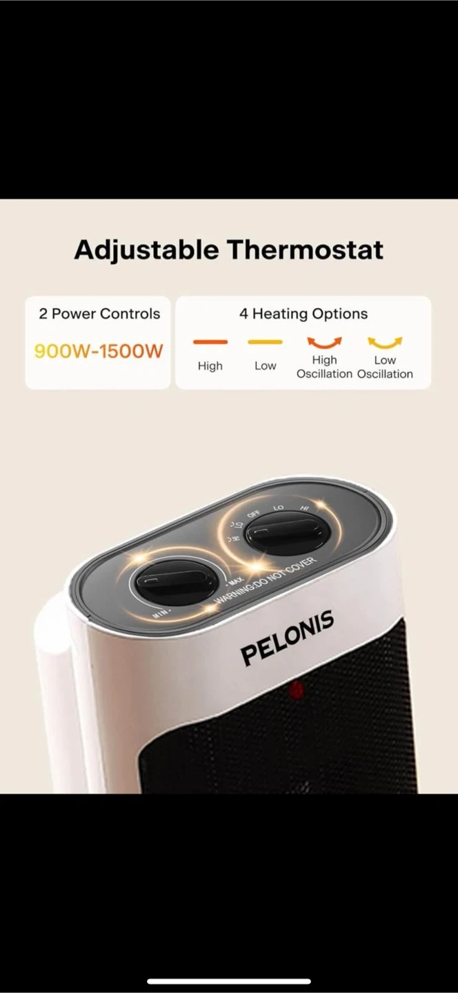 Sold Pelonis 1500W Space Heater | Fast, Quiet, Safe - photo 3