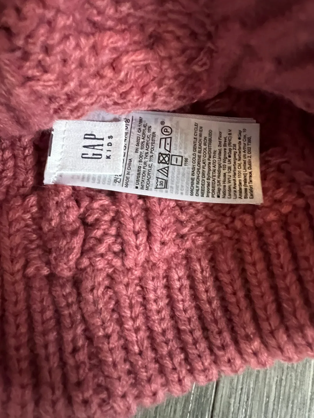 NEW GAP Kids Pink Knit Pom Pom Toque - S/M image indicator(2)