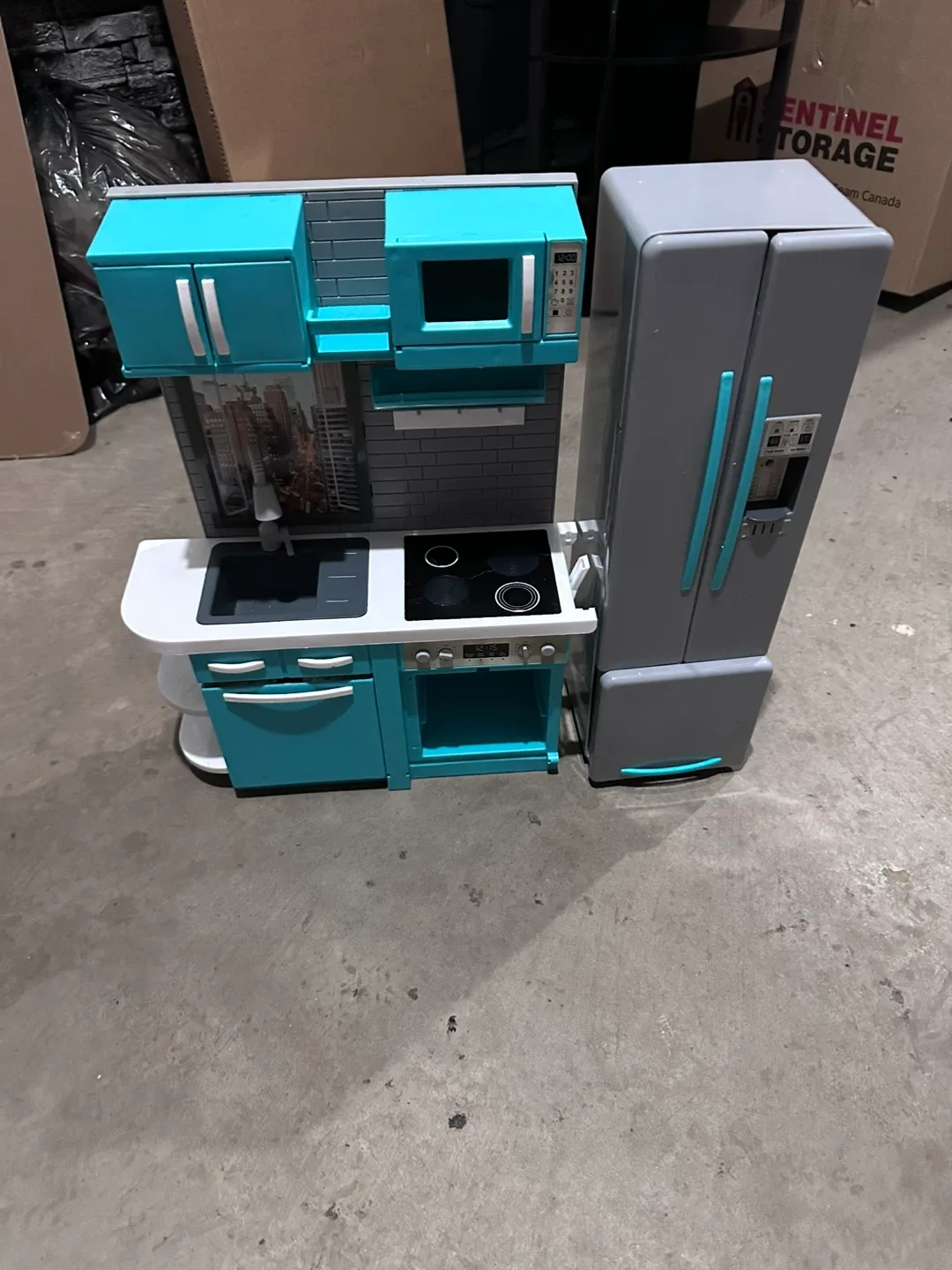 Toy Kitchen Playset - Turquoise & Grey