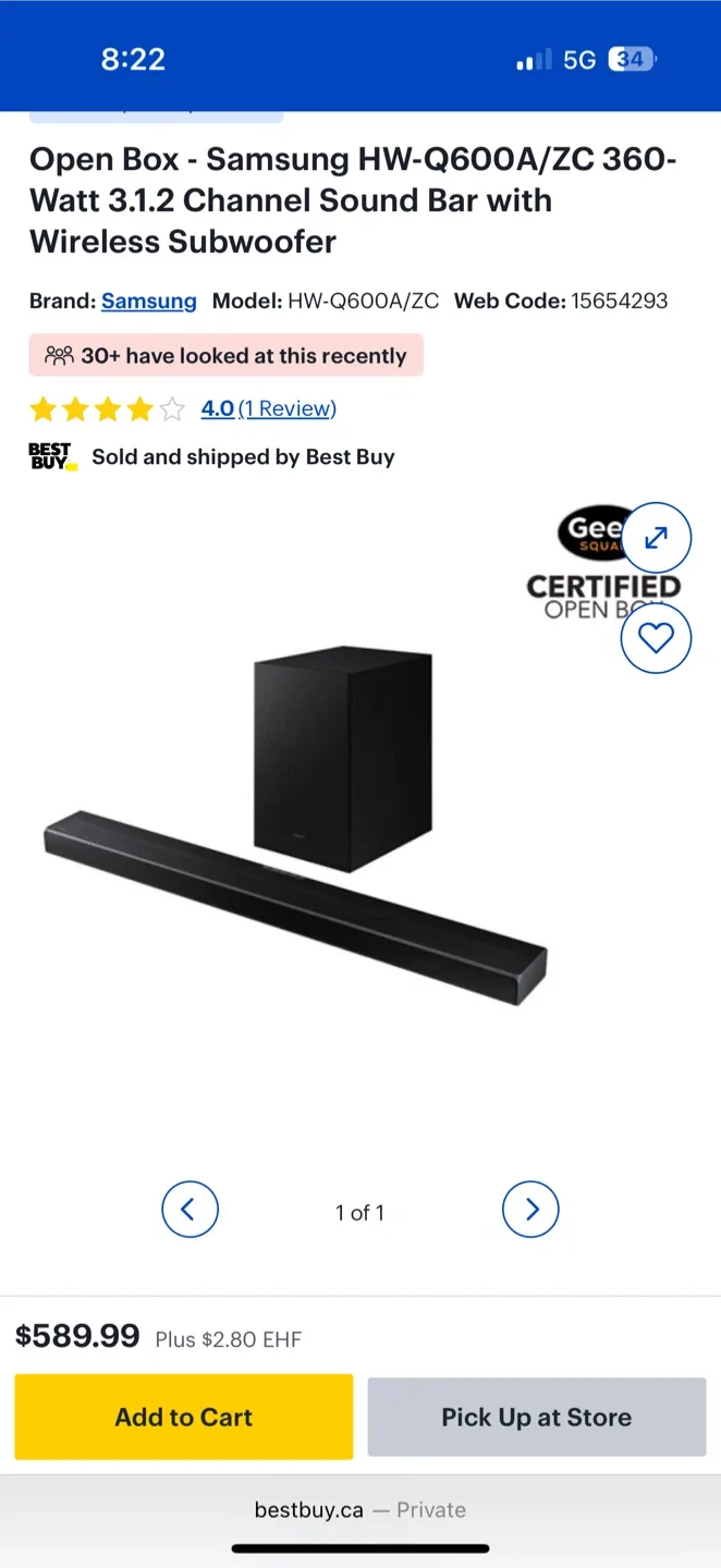 Samsung HW-Q600A/ZC 360-Watt Soundbar with Subwoofer - New!