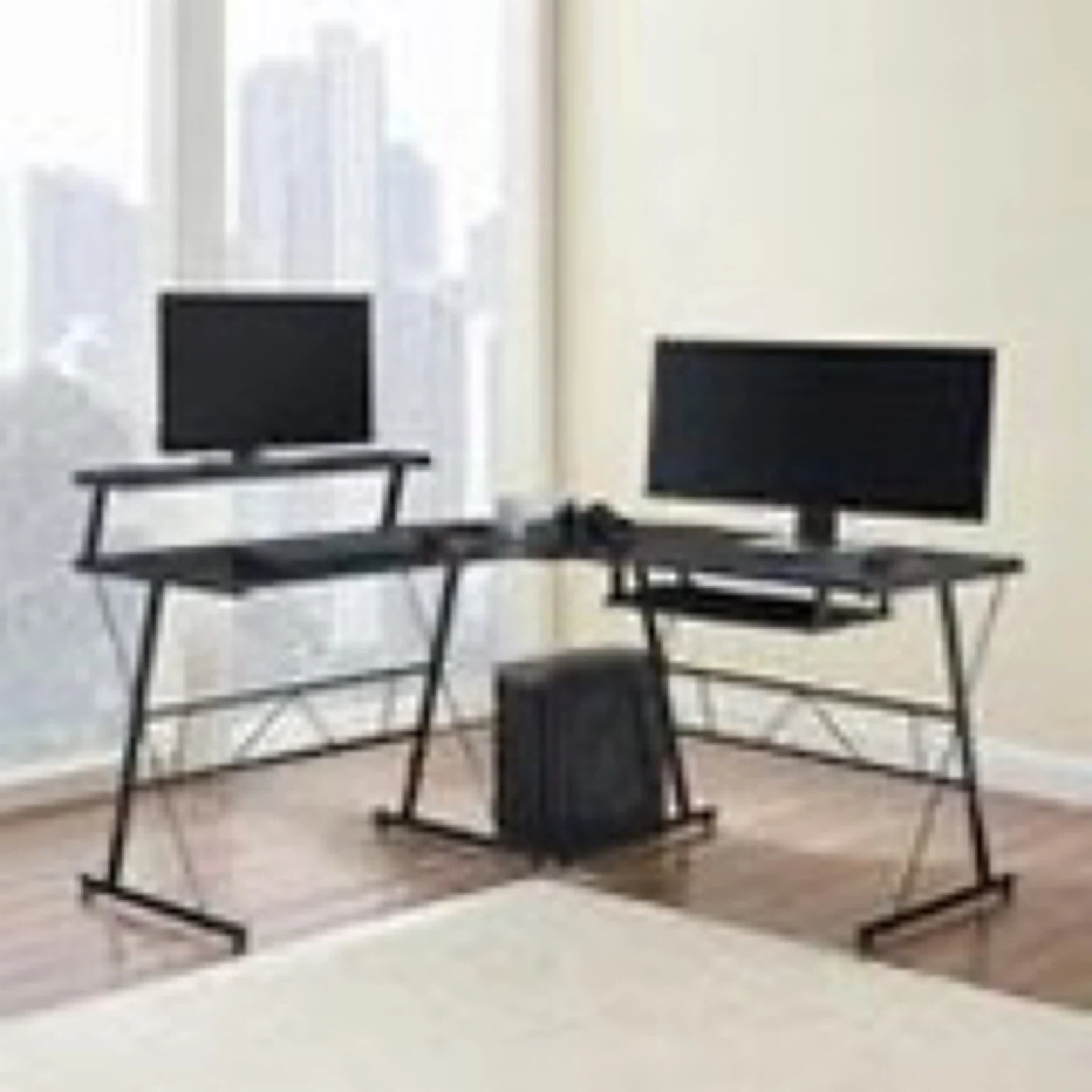 L-Shaped Glass Computer Desk with Metal Frame - photo 2