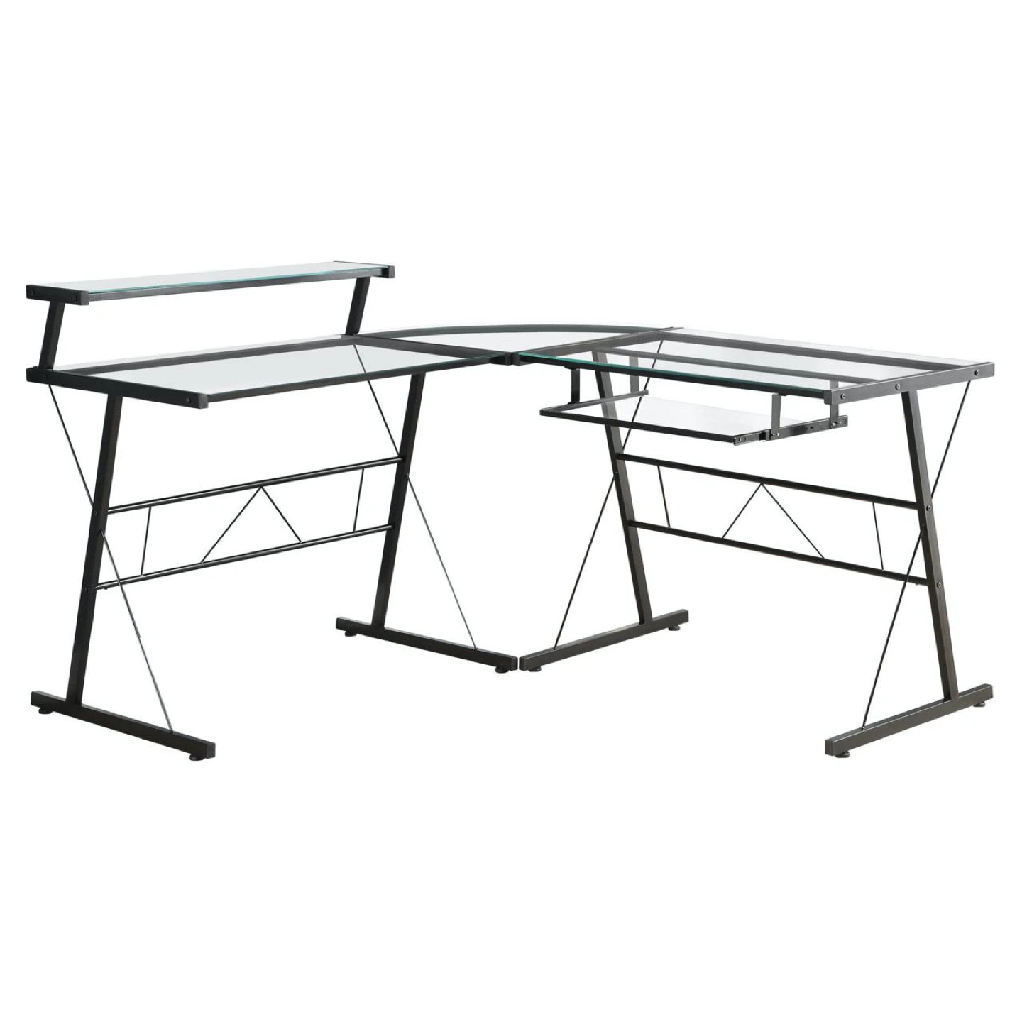 L-Shaped Glass Computer Desk with Metal Frame - photo 3