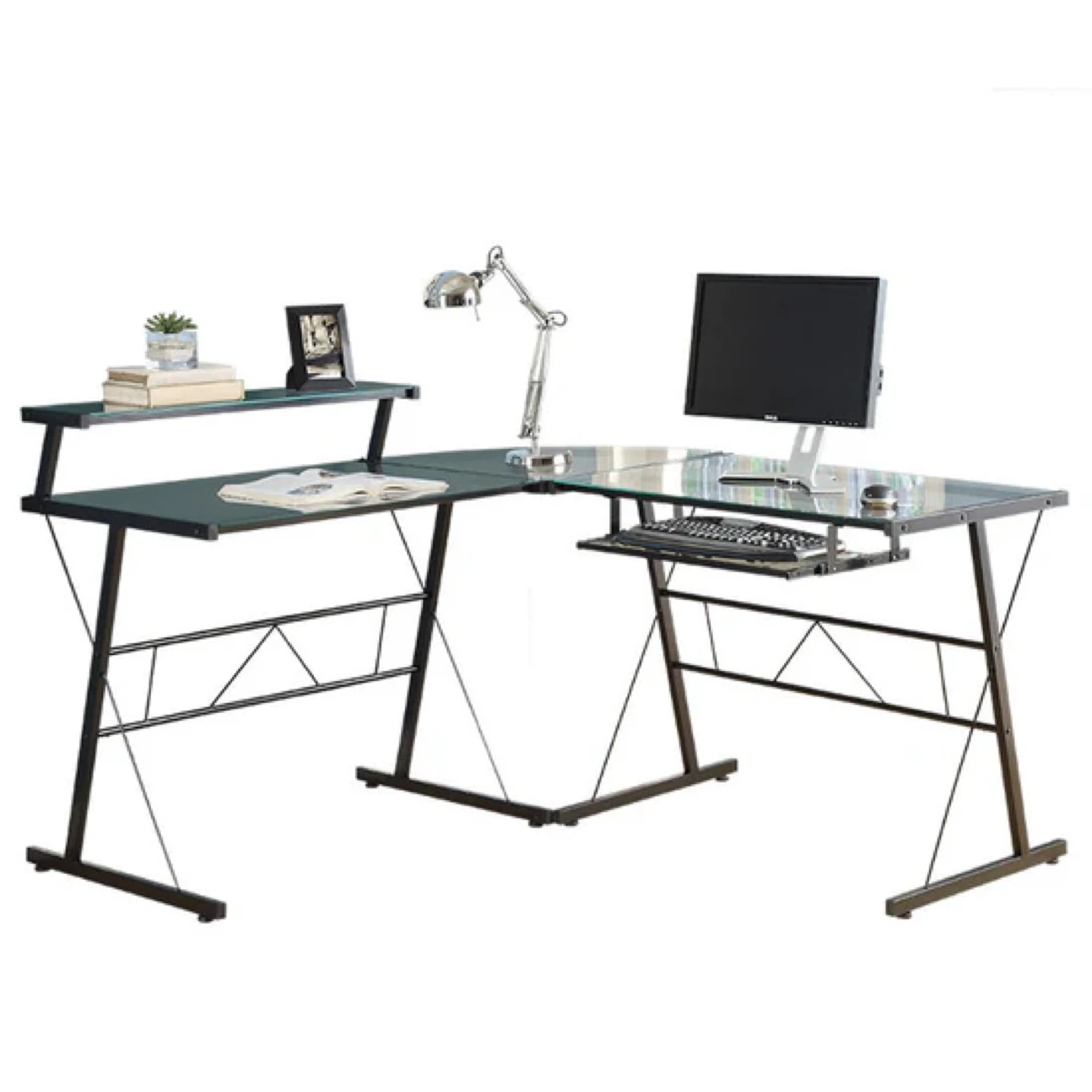 L-Shaped Glass Computer Desk with Metal Frame - photo 5
