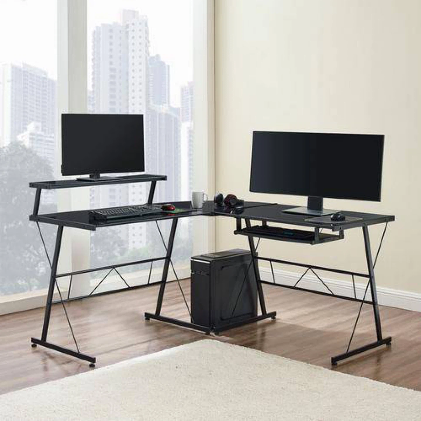 L-Shaped Glass Computer Desk with Metal Frame - photo 4