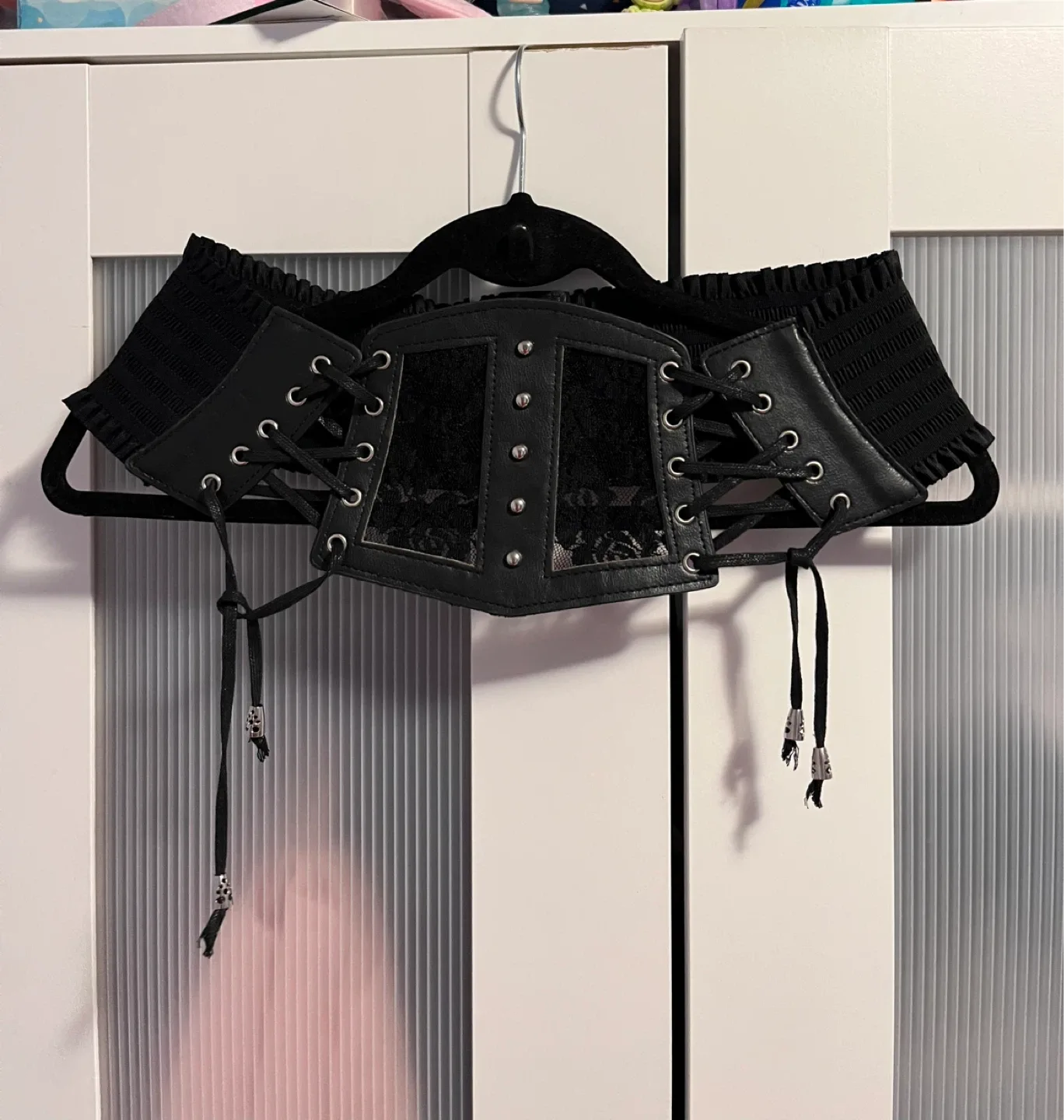 Black Corset Belt with Lace Detail