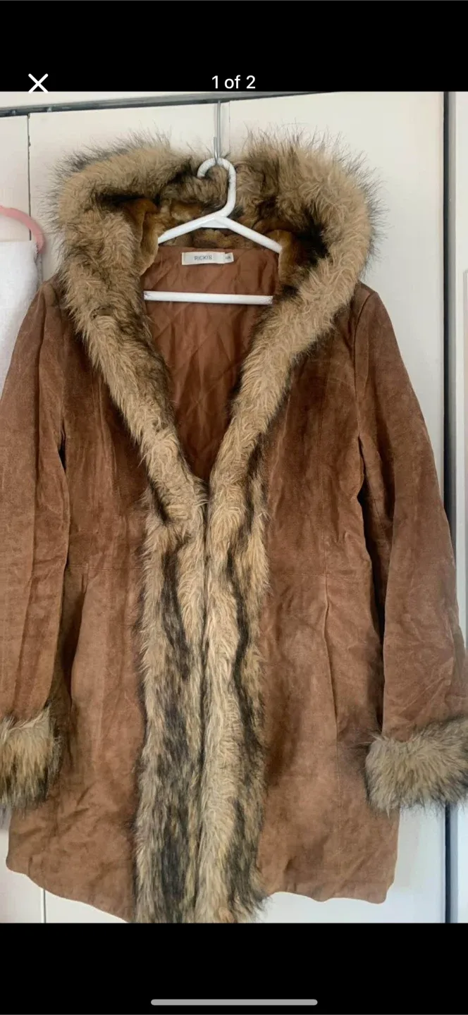 Rickis Brown Faux Fur Trimmed Coat - Size X-Large