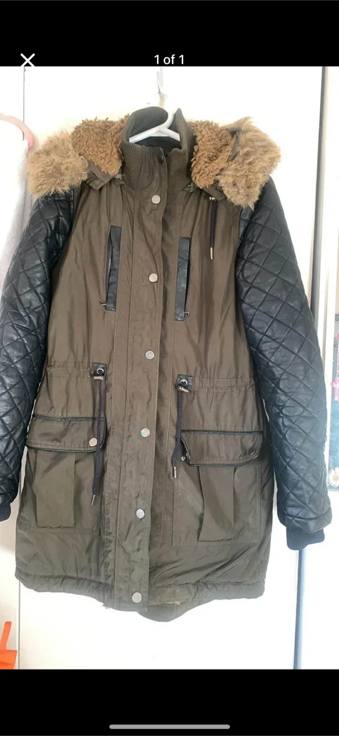 Olive Green Parka with Faux Fur Hood