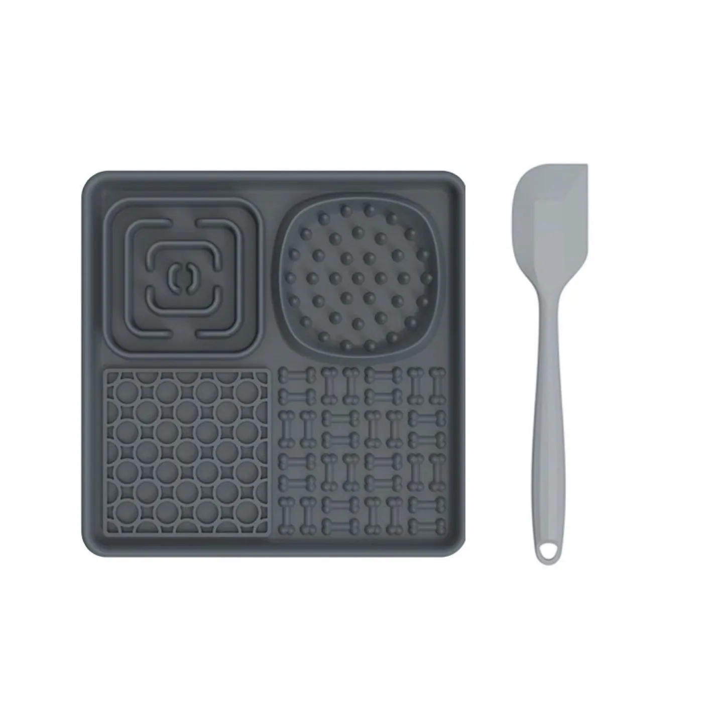 Grey Dog Slow Feeder Mat with Spatula