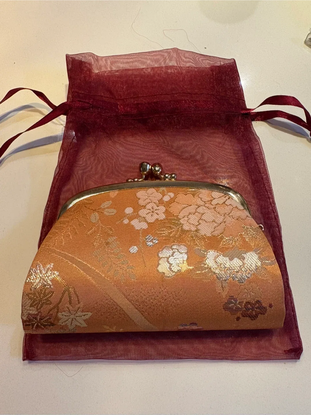 Floral Coin Purse with Drawstring Bag