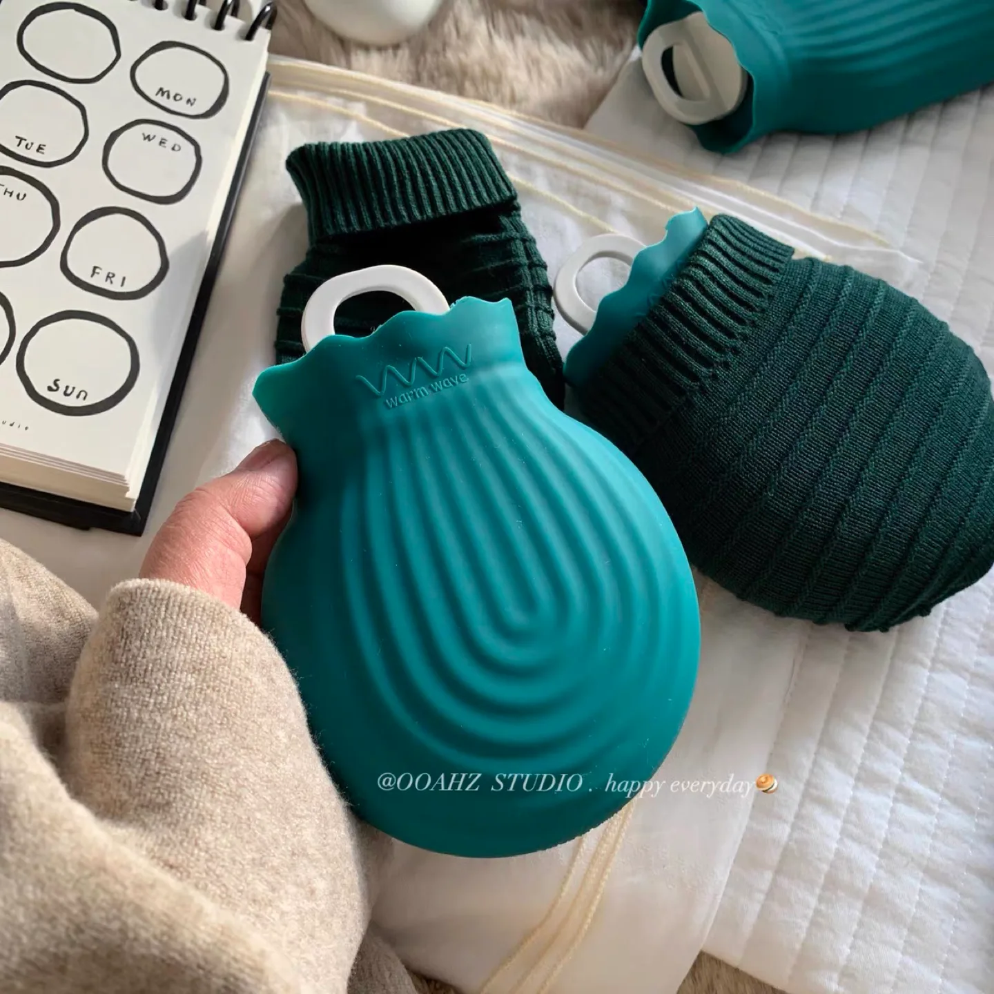 Warm Wave Hot Water Bottle with Knit Cover