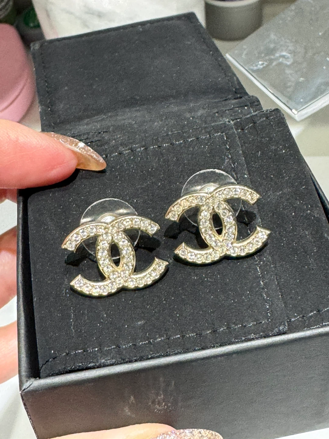 Authentic Chanel CC Logo Stud Earrings - photo 2