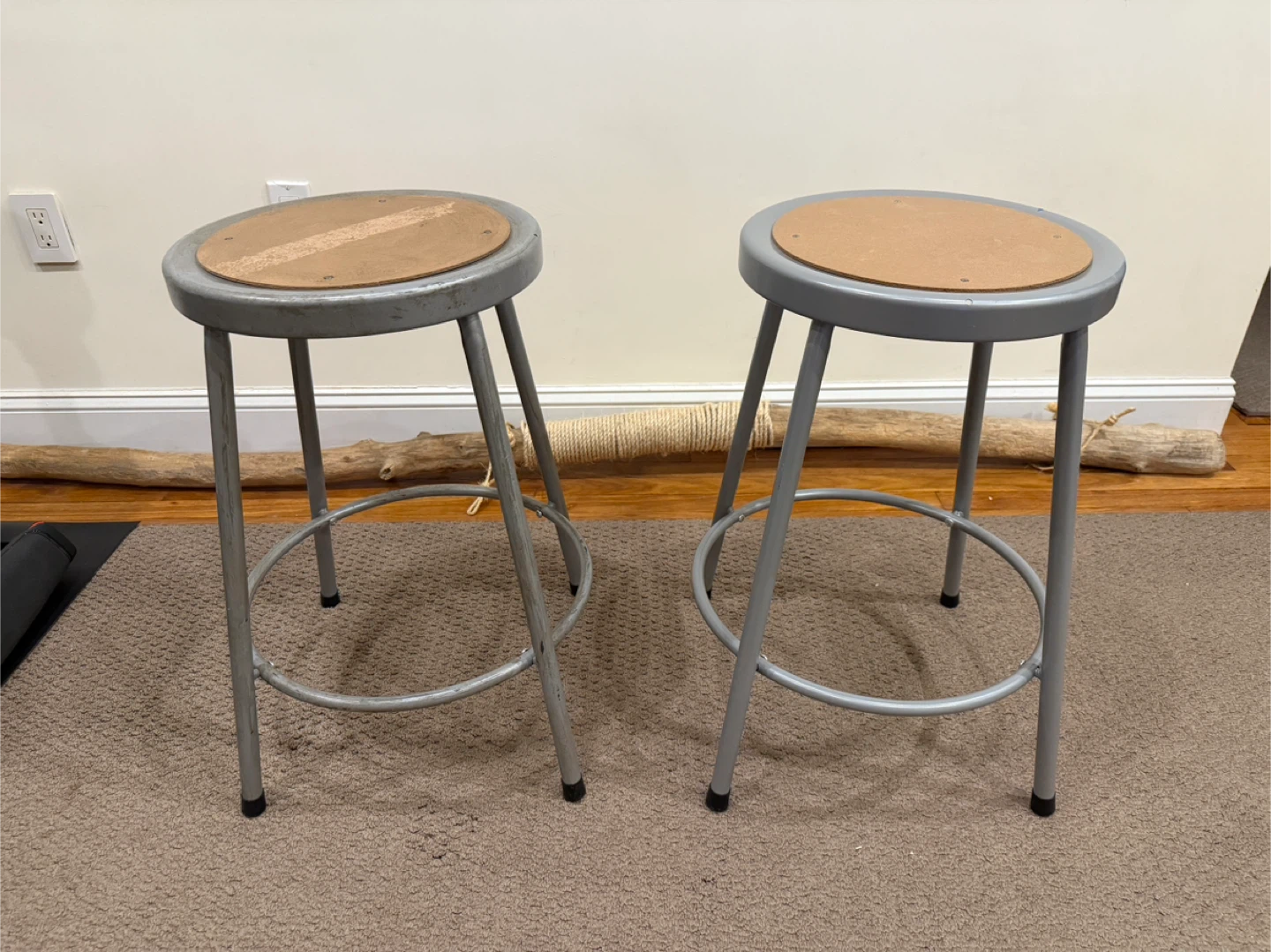 Set of 2 Gray Metal Studio Stools - 29" Height