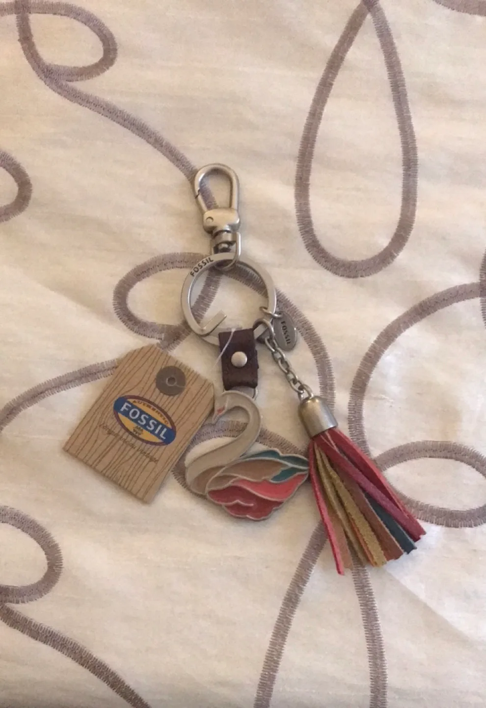 Fossil Swan Keychain with Tassel