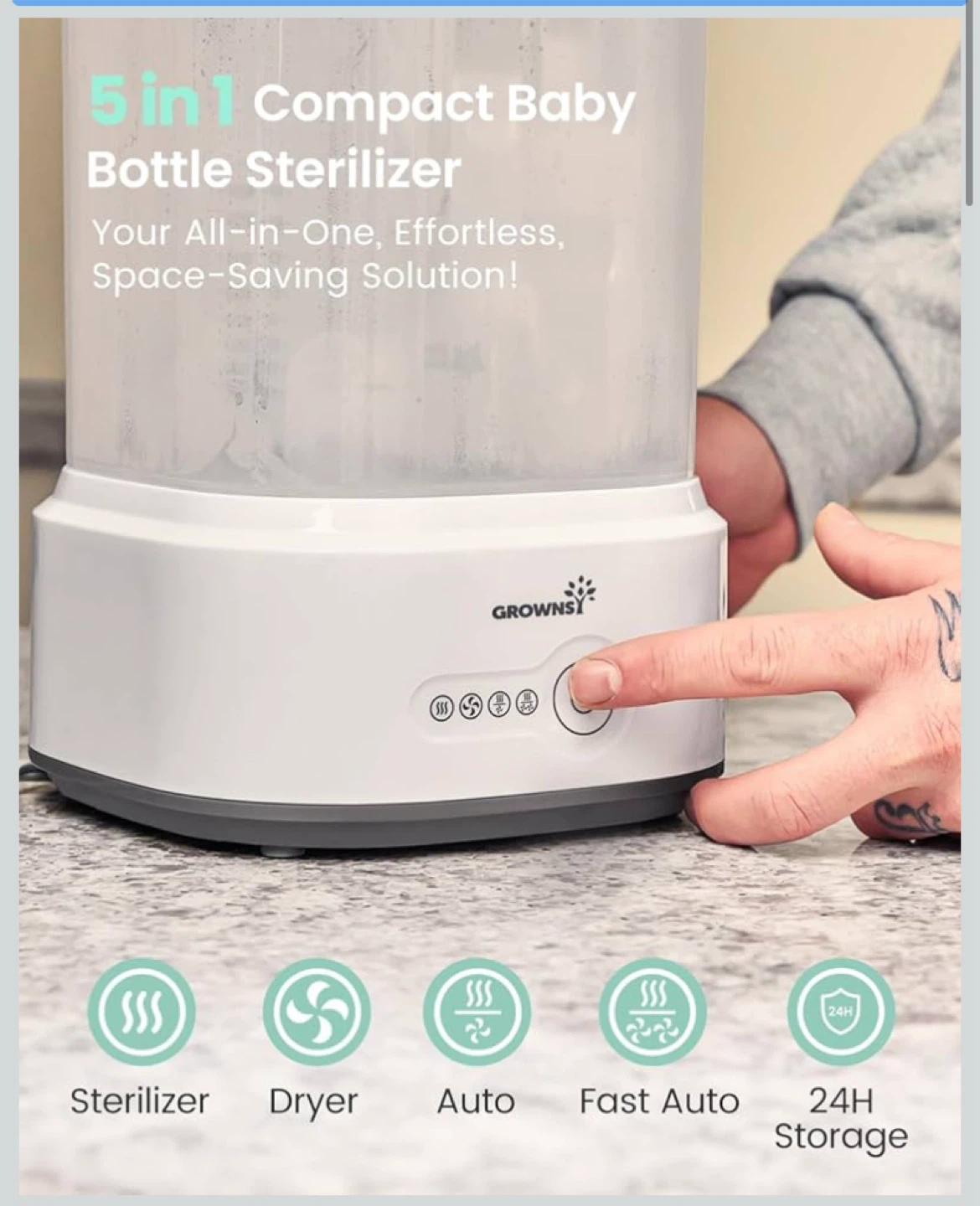 Grownsy 5-in-1 Compact Baby Bottle Sterilizer