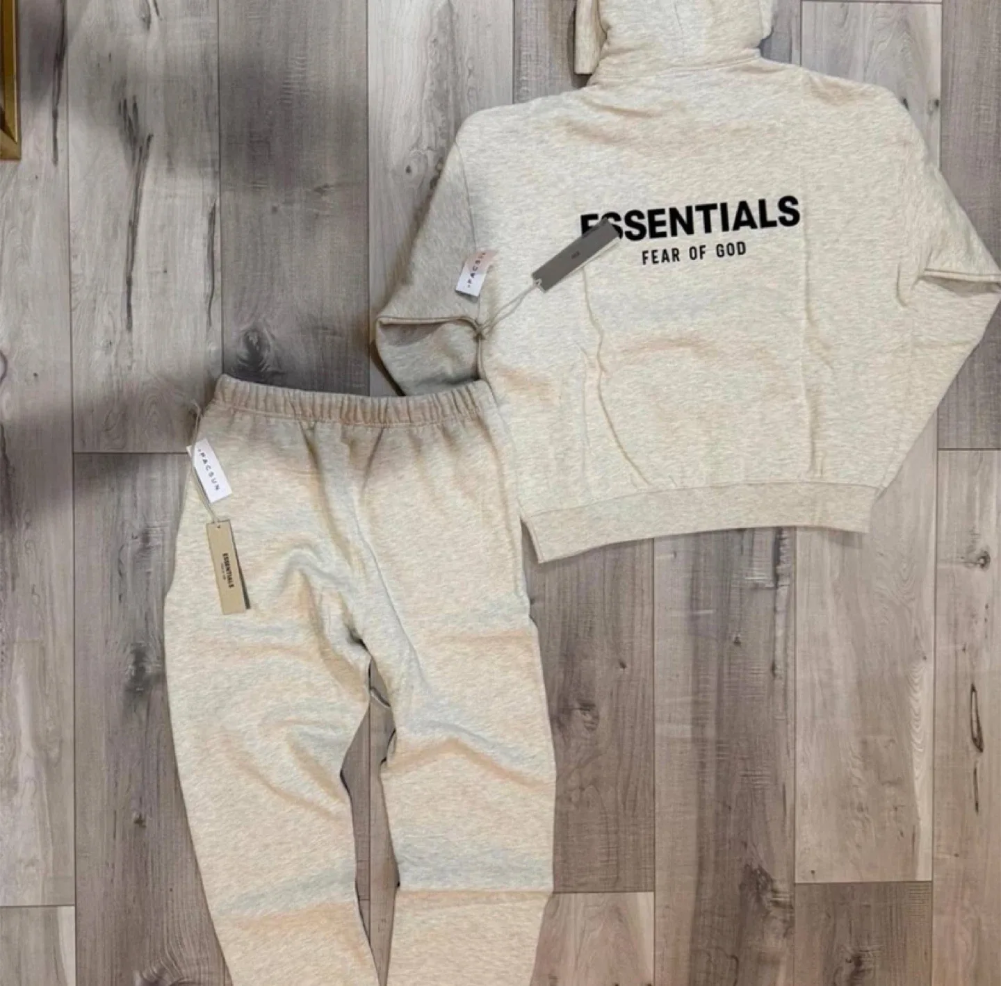 Essentials Fear Of God Light Oatmeal Hoodie & Sweatpants Set image indicator(2)