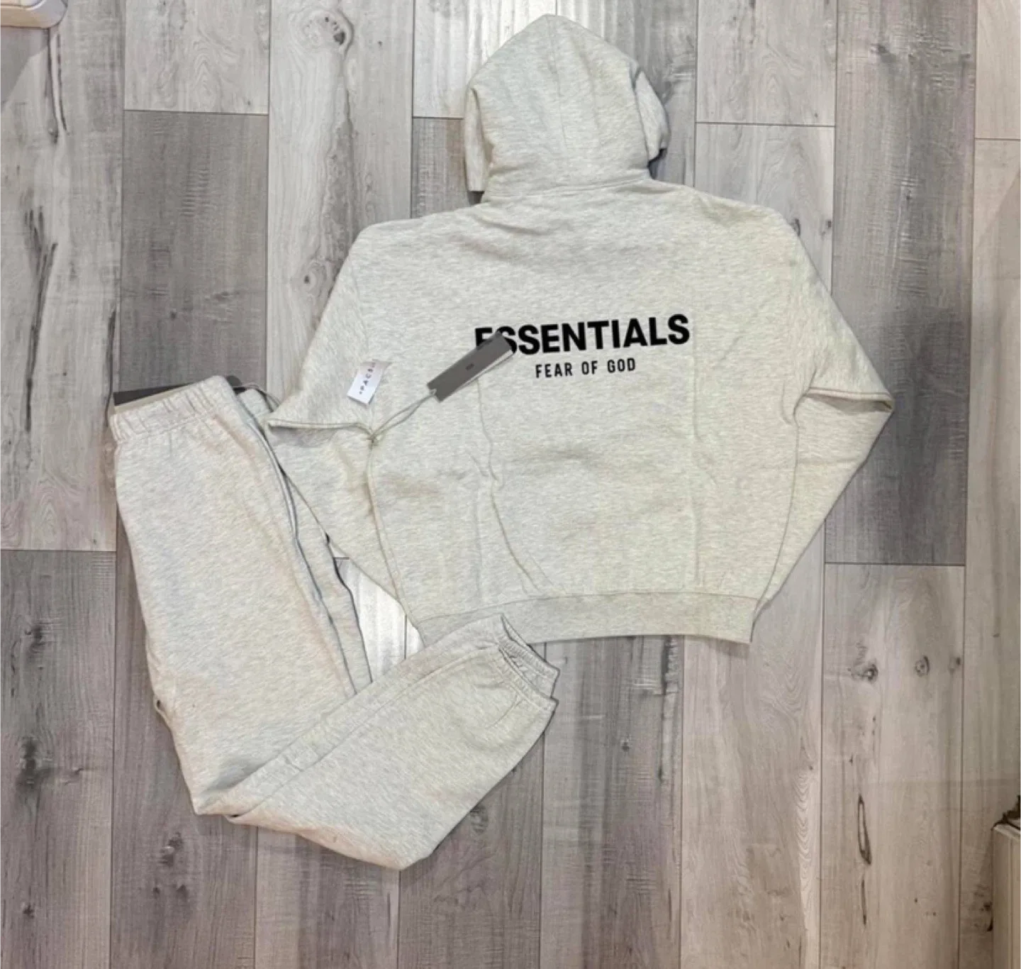 Essentials Fear Of God Light Oatmeal Hoodie & Sweatpants Set image indicator(3)