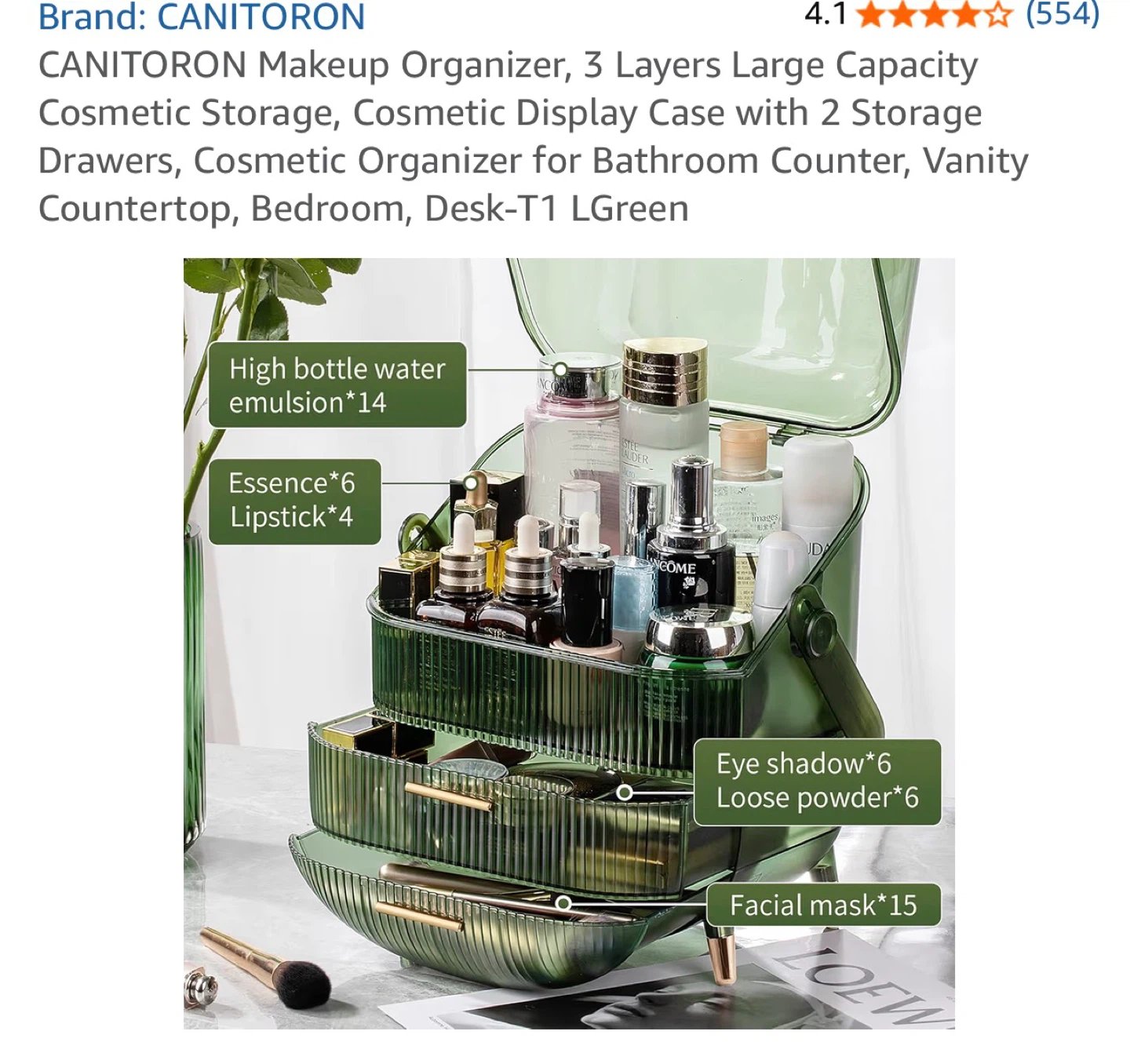CANITORON 3-Layer Makeup Organizer - LGreen - photo 4