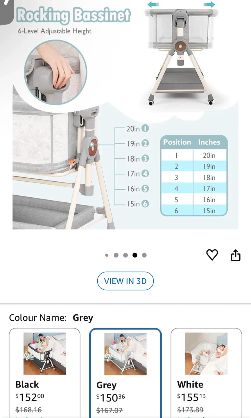 MEICHYUN Baby Bassinet - Grey