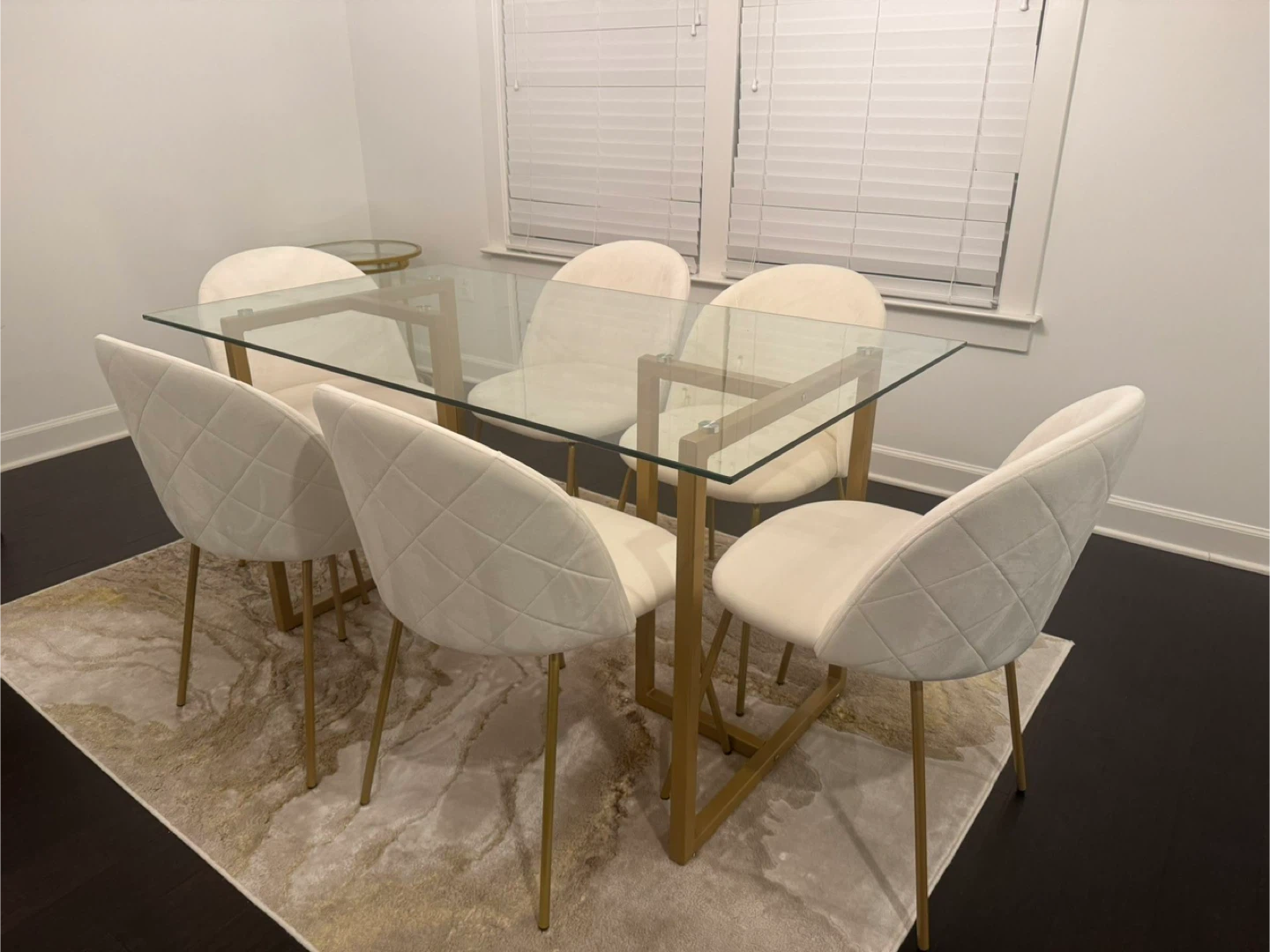 Glass Dining Table with 6 Velvet Chairs