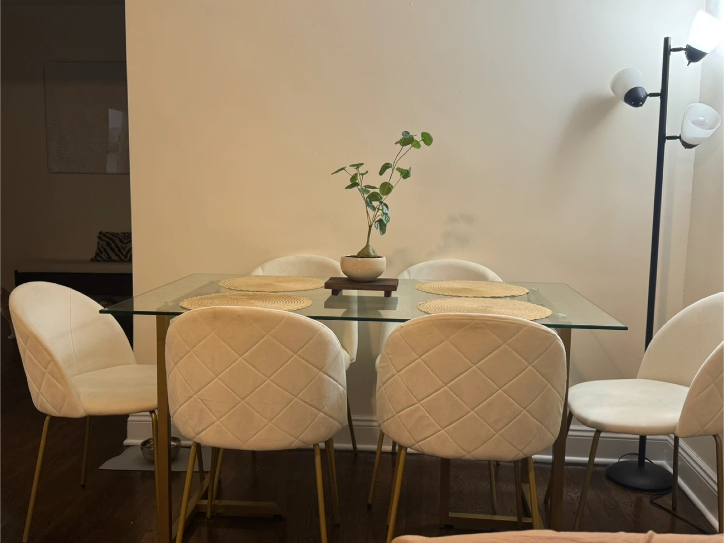 Glass Dining Table with 6 Velvet Chairs - photo 3