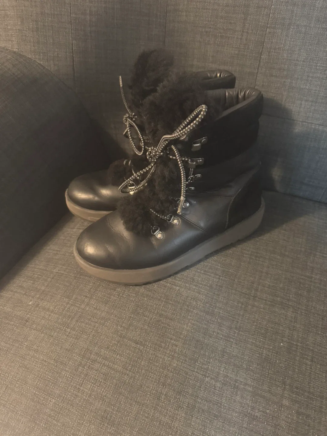 UGG Black Leather Winter Boots Size 9 US