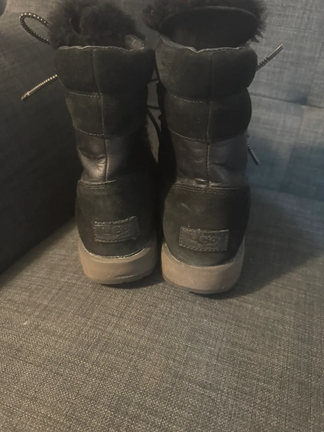 UGG Black Leather Winter Boots Size 9 US image indicator(4)