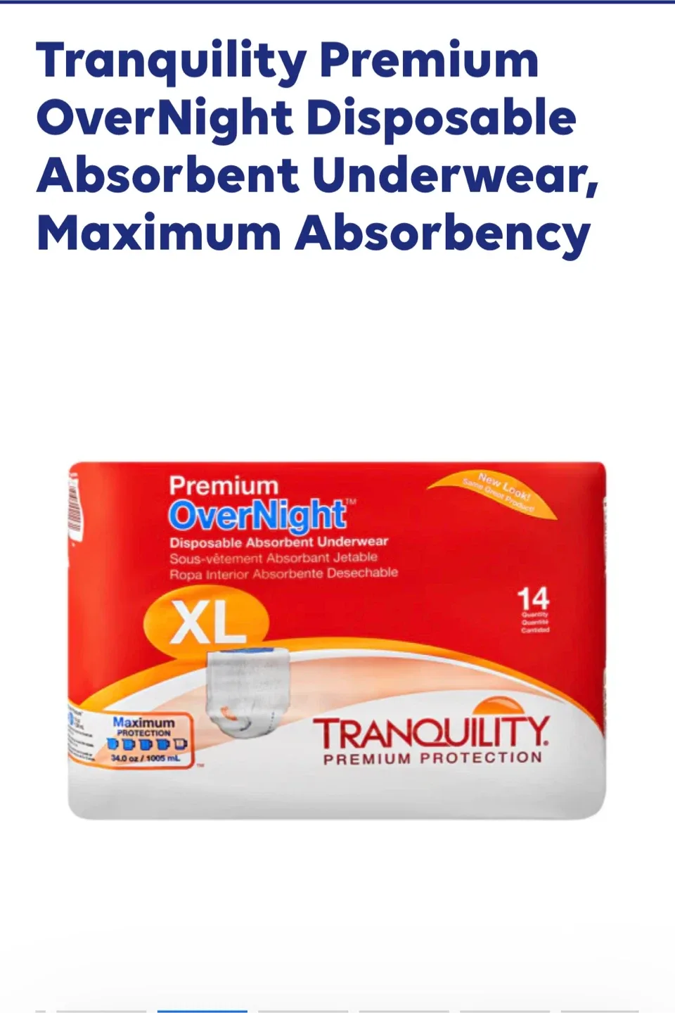 New Tranquility OverNight Underwear XL