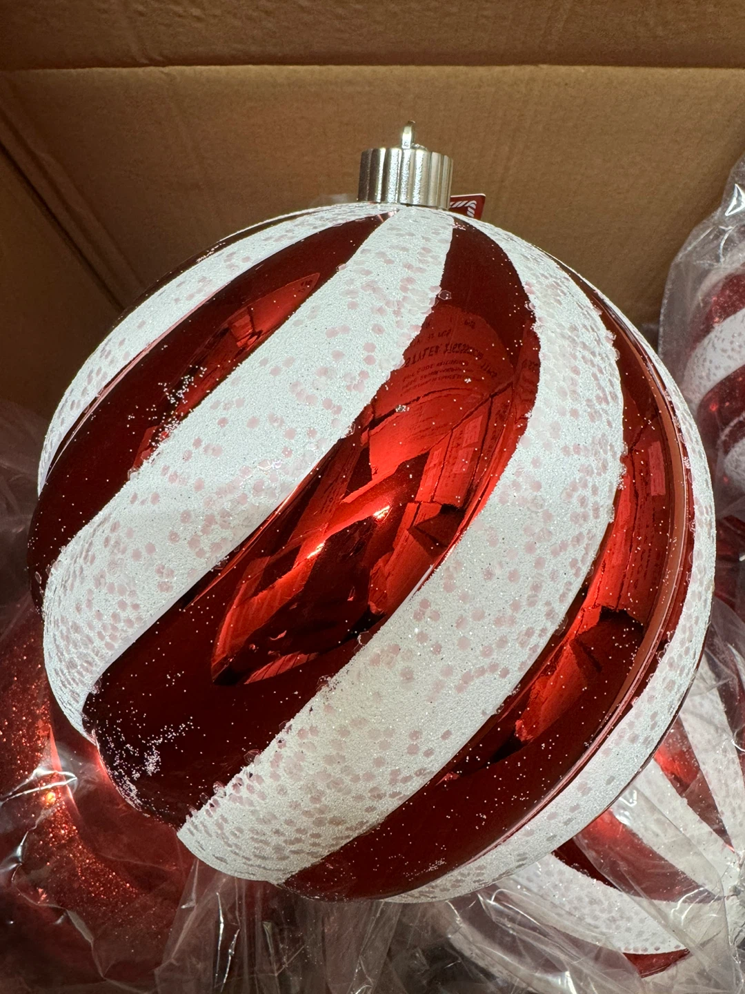 Beautiful 8” Ornament Christmas Ball - 3 Pack, White with Red