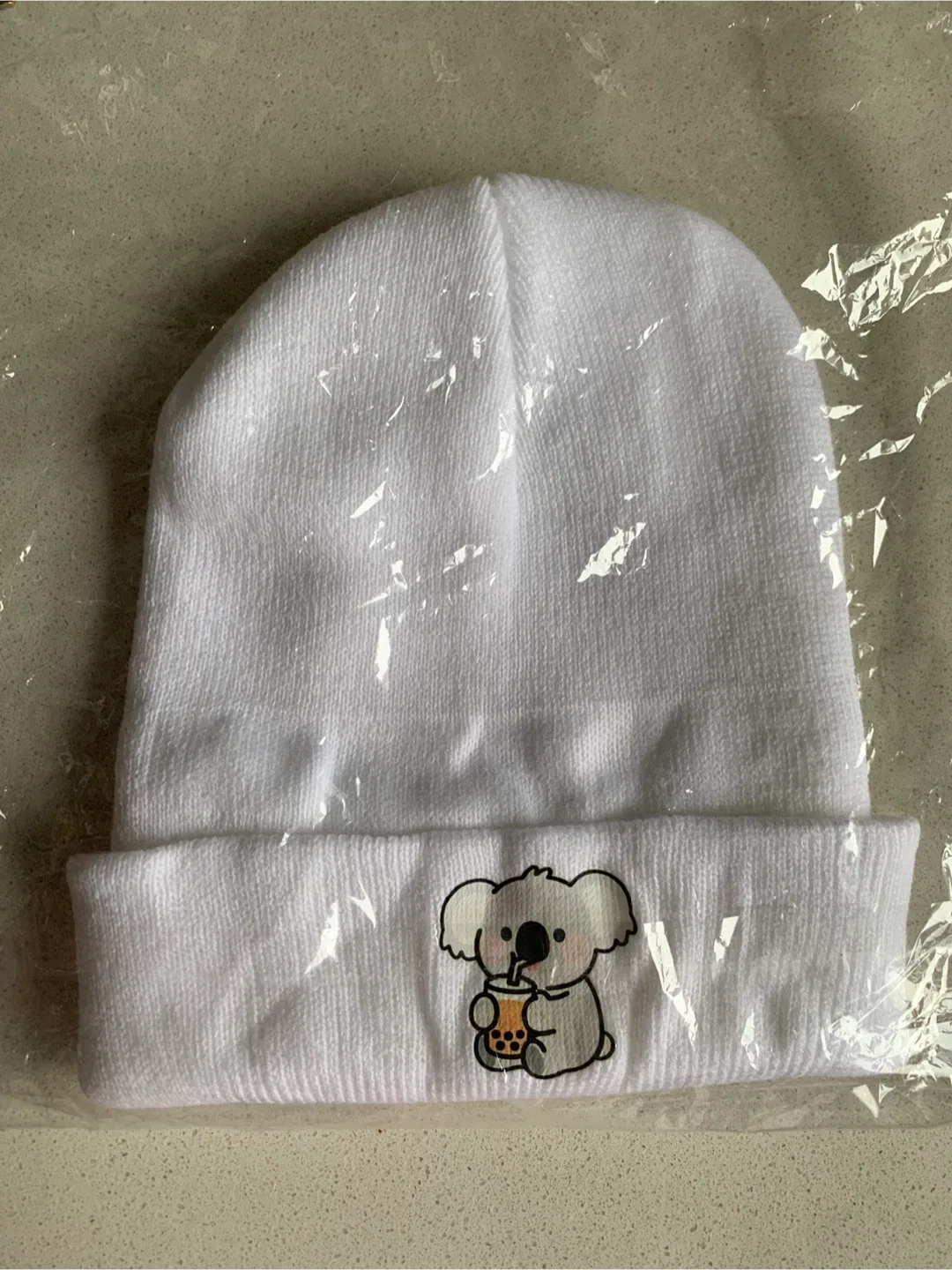 NEVER WORN - White Beanie/Toque with Koala Design